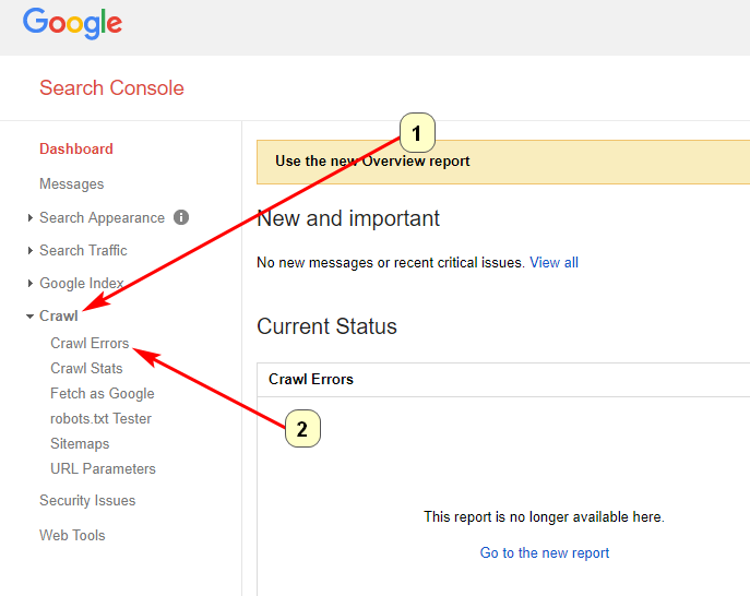 Screenshot of crawling and identifying site errors in Google Search Console