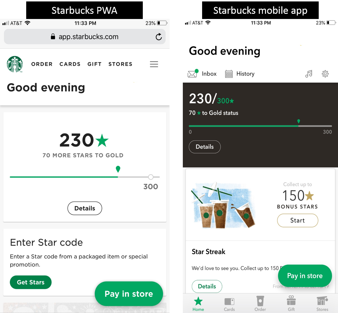 Screenshot example of how Starbucks used a progressive web app
