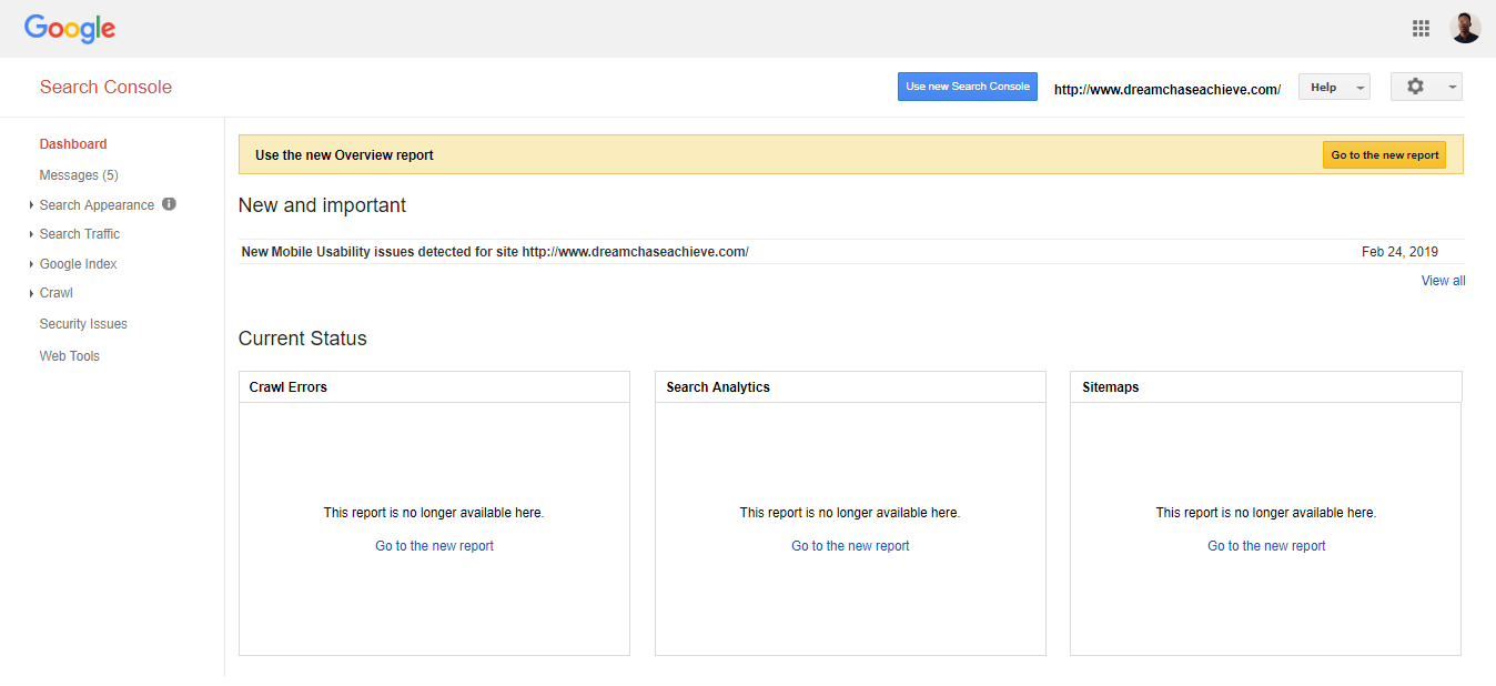 Preview of the UI of the old Google Search Console