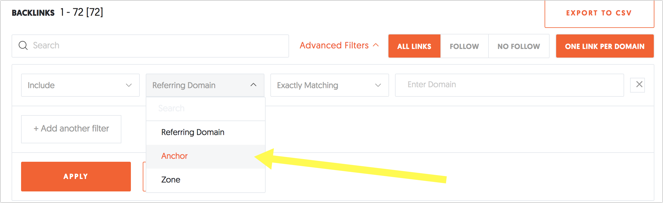 screenshot of exporting backlink reports in the Neil Patel backlinks tool