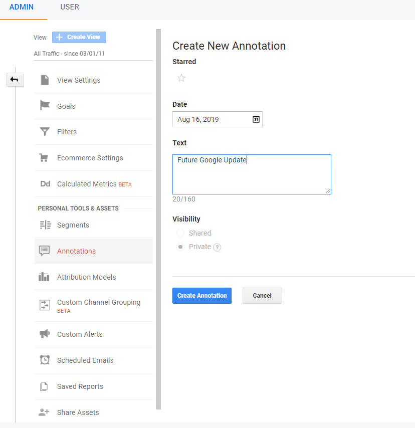 set up google analytics annotation
