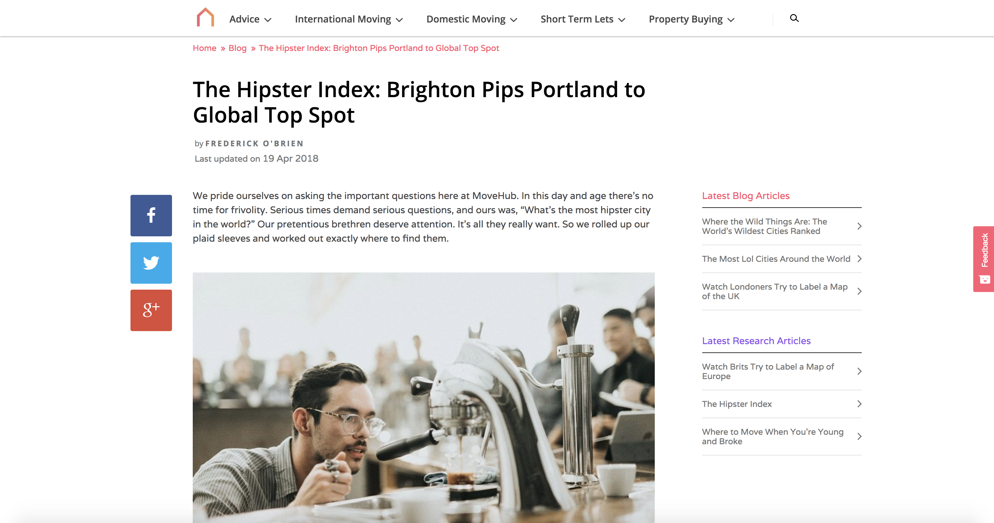 Example of Movehub's hipster index