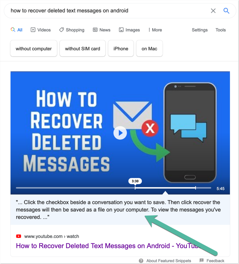 YouTube video featured snippets on Google - Instruction box