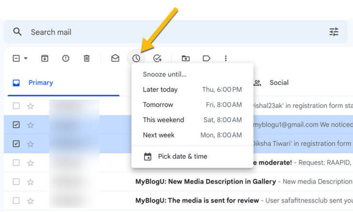 Snooze emails