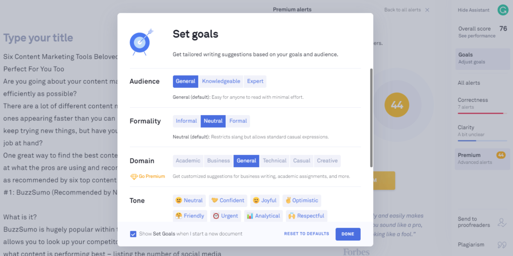 screenshot of Grammarly recommended by Alex Birkett