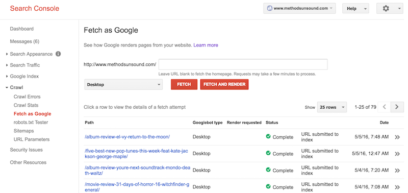 Search Console Fetch as Google