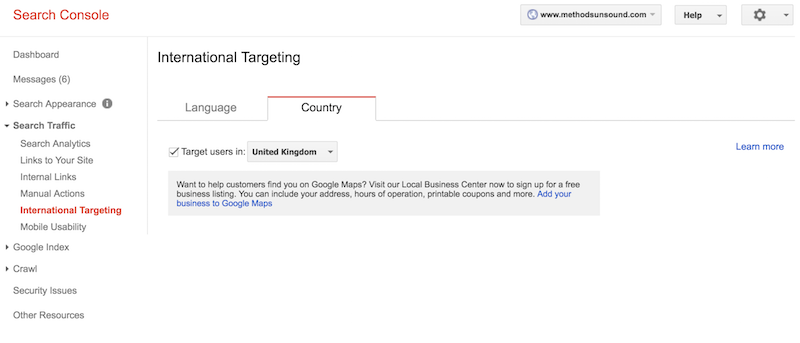 Search Console International Targeting
