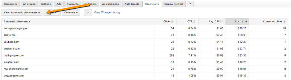 view automatic placements